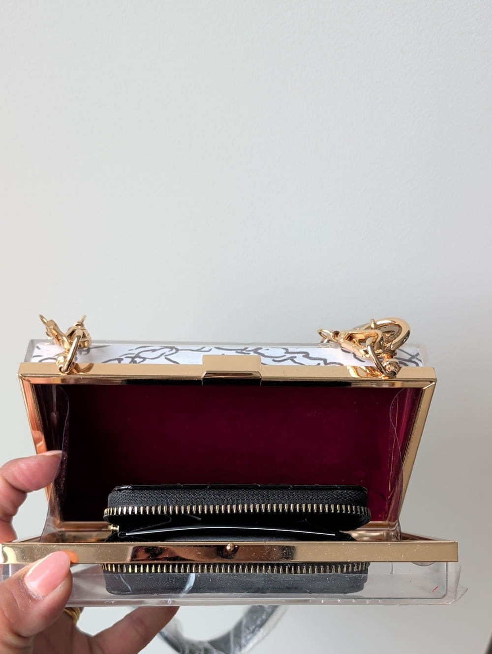 Upcycled Print Media Acrylic Novelty Clutch with Gold Accents